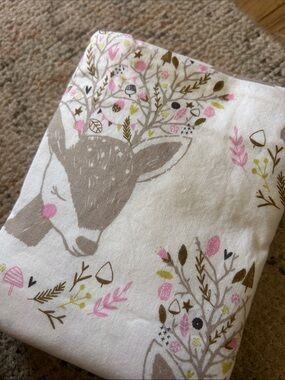 Whimsical Forest Cotton Fabric - Pink, Gold, Brown on White